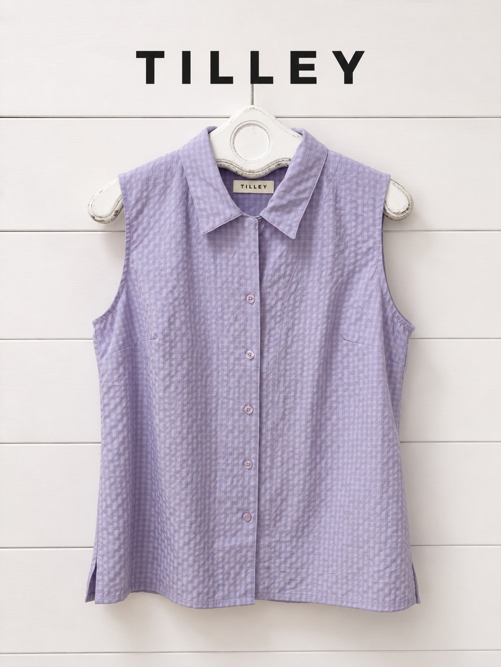 Tilley Endurables Sleeveless Check Shirt – Lilac – Size M